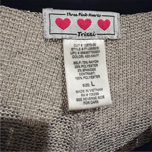 THREE PINK HEARTS Trixxi Grey and Navy long
sleeve sweater with Lace detail - Picture 4 of 5